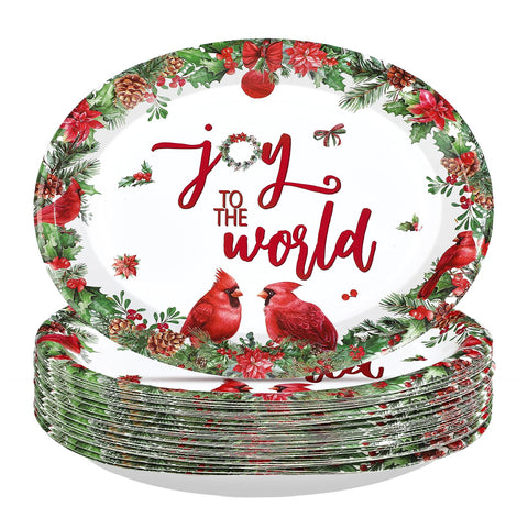 50 Pcs Christmas Joy Oval Paper Plates - Grencian
