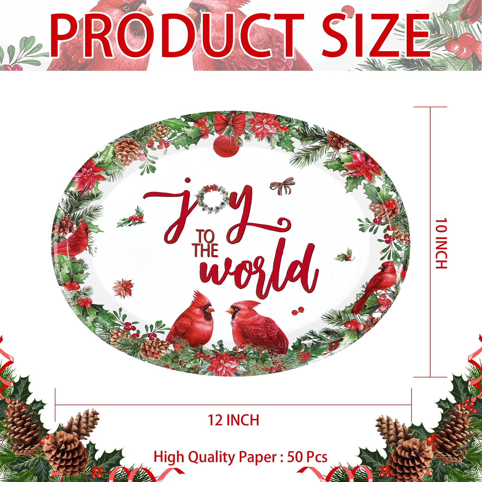 50 Pcs Christmas Joy Oval Paper Plates - Grencian