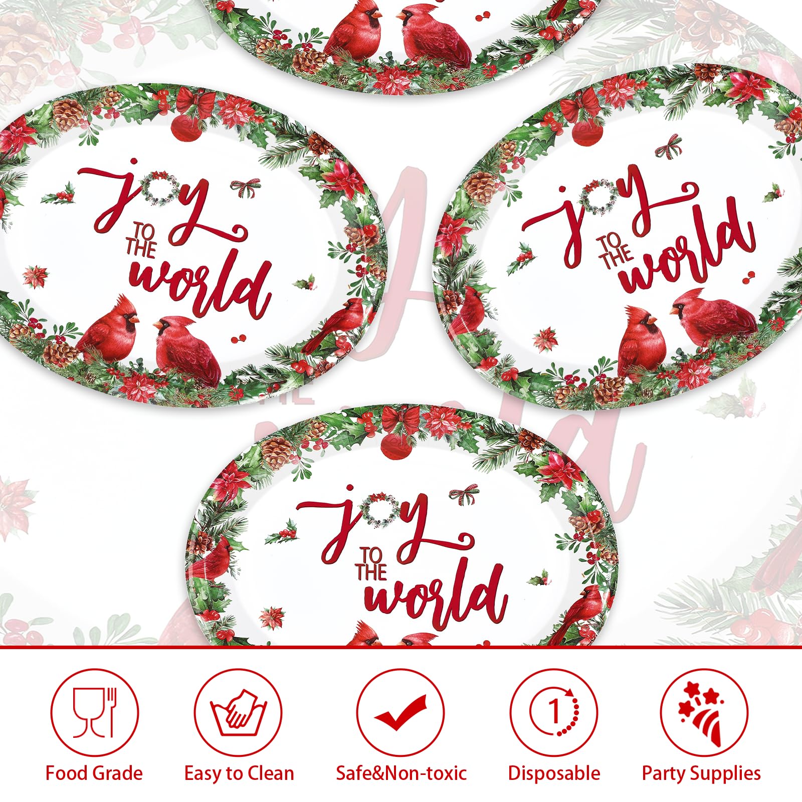 50 Pcs Christmas Joy Oval Paper Plates - Grencian