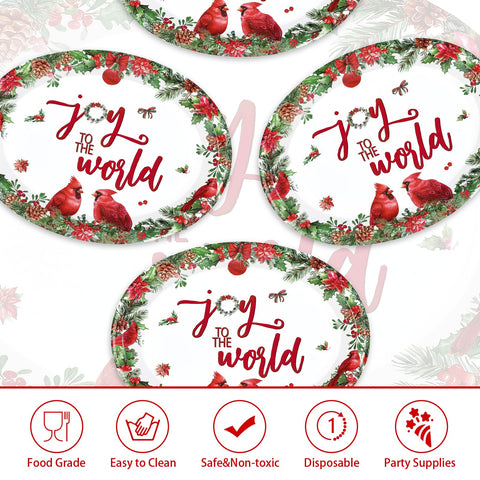 50 Pcs Christmas Joy Oval Paper Plates - Grencian