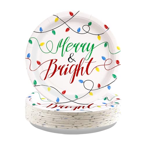 50 Pcs Christmas Light Bulb Party Paper Plates - Grencian