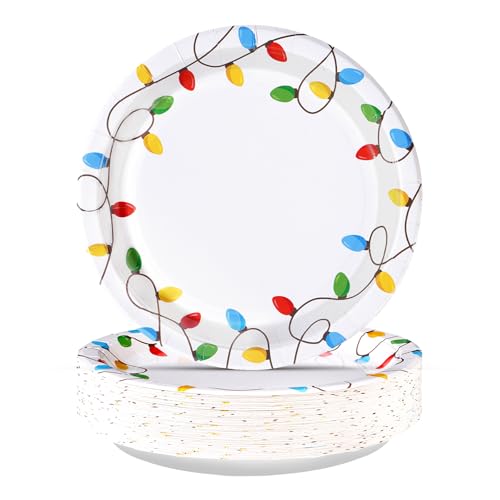 50 Pcs Christmas Lights Party Paper Plates - Grencian