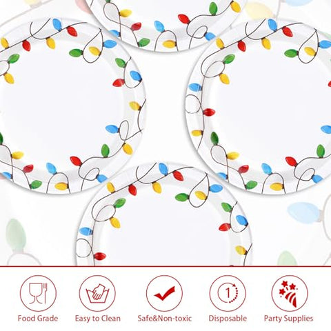 50 Pcs Christmas Lights Party Paper Plates - Grencian
