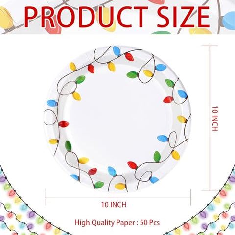 50 Pcs Christmas Lights Party Paper Plates - Grencian