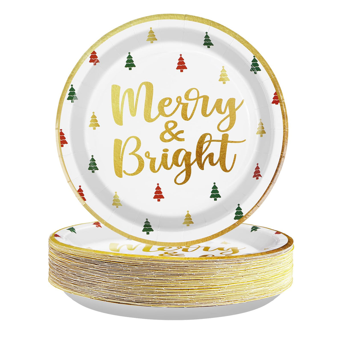 50 Pcs Christmas Merry and Bright Party Paper Plates - Grencian