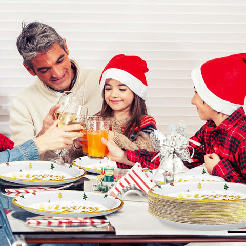 50 Pcs Christmas Merry and Bright Party Paper Plates - Grencian