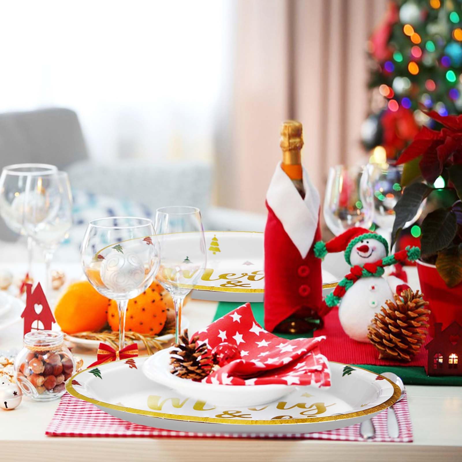 50 Pcs Christmas Merry and Bright Party Paper Plates - Grencian