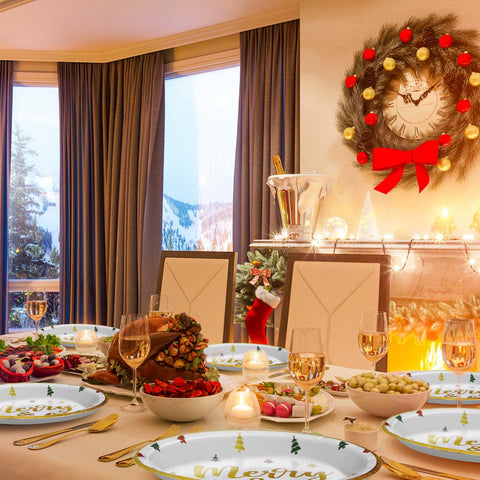 50 Pcs Christmas Merry and Bright Party Paper Plates - Grencian