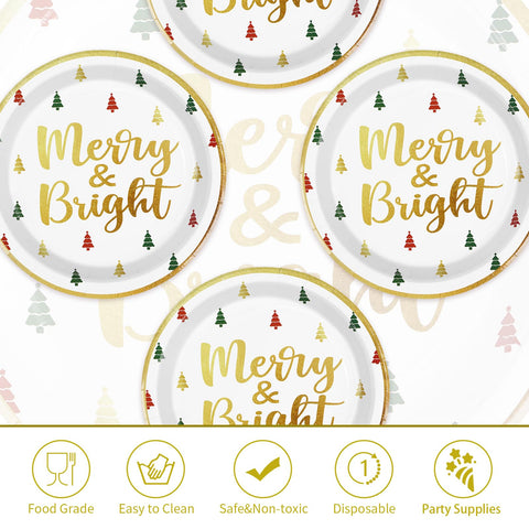 50 Pcs Christmas Merry and Bright Party Paper Plates - Grencian