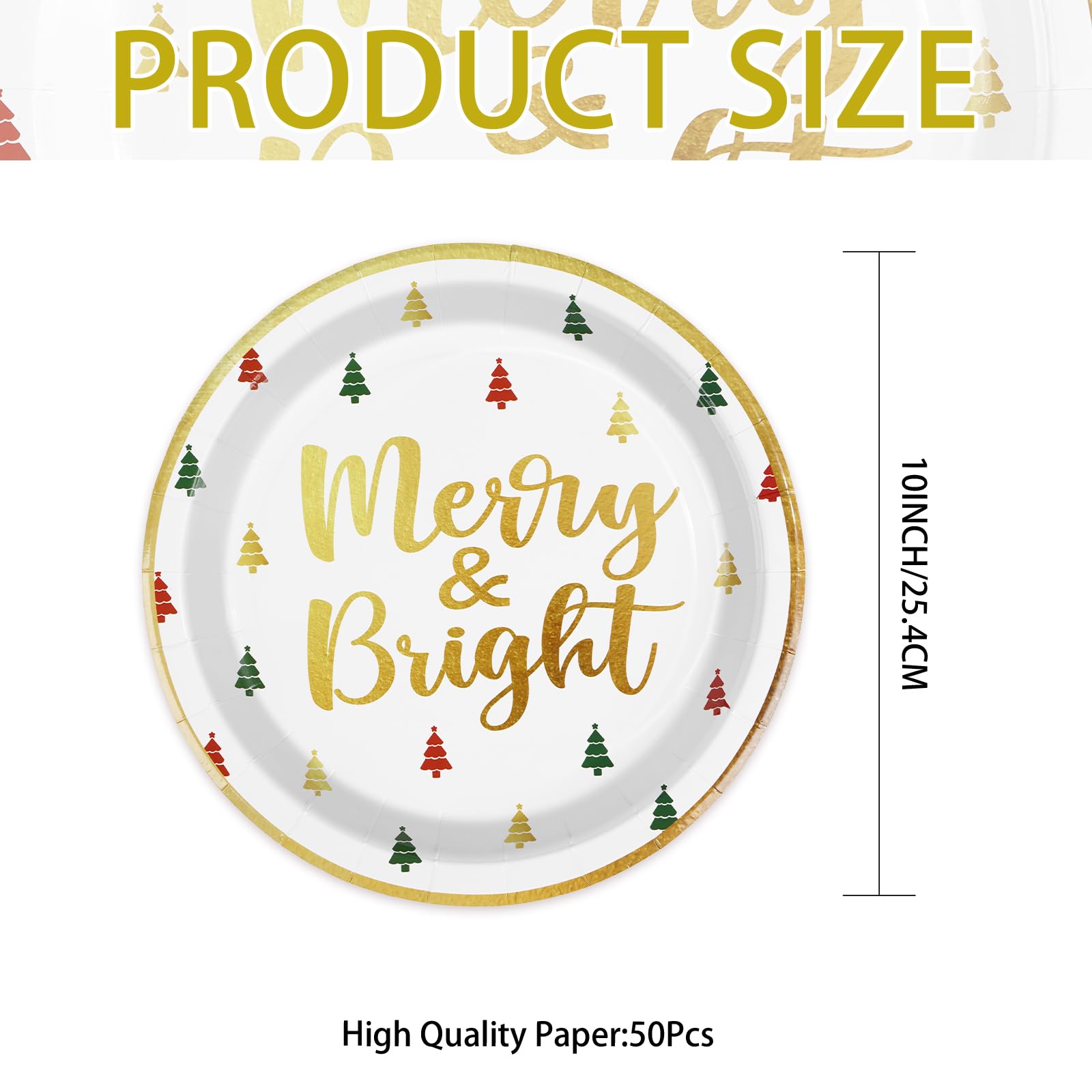 50 Pcs Christmas Merry and Bright Party Paper Plates - Grencian