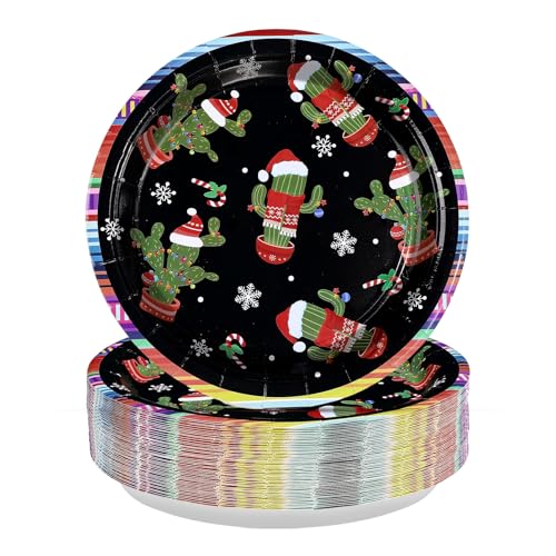 50 Pcs Christmas Mexican Cactus Party Paper Plates - Grencian
