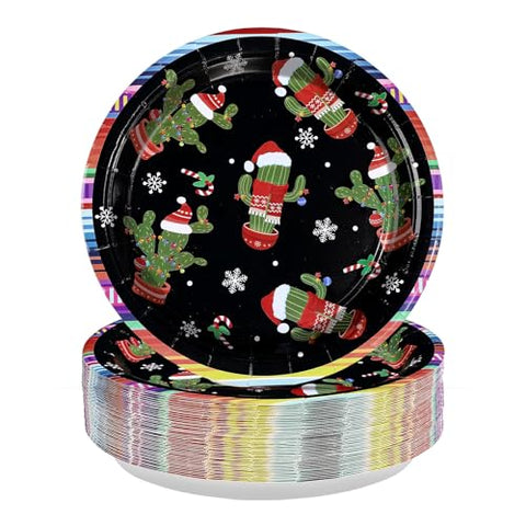 50 Pcs Christmas Mexican Cactus Party Paper Plates - Grencian