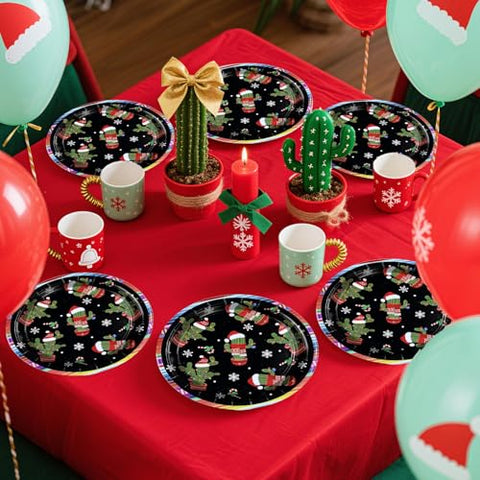 50 Pcs Christmas Mexican Cactus Party Paper Plates - Grencian