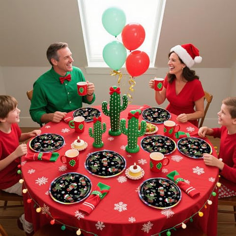 50 Pcs Christmas Mexican Cactus Party Paper Plates - Grencian