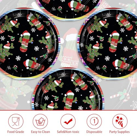 50 Pcs Christmas Mexican Cactus Party Paper Plates - Grencian