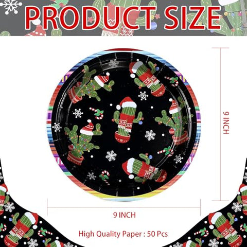 50 Pcs Christmas Mexican Cactus Party Paper Plates - Grencian
