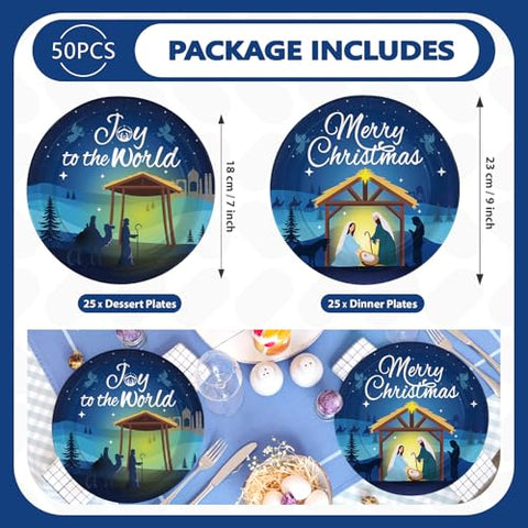 50 Pcs Christmas Nativity Party Paper Plates - Grencian