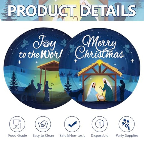 50 Pcs Christmas Nativity Party Paper Plates - Grencian