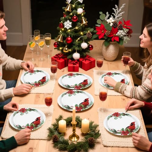 50 Pcs Christmas Red Cardinal Bird Party Paper Plates - Grencian