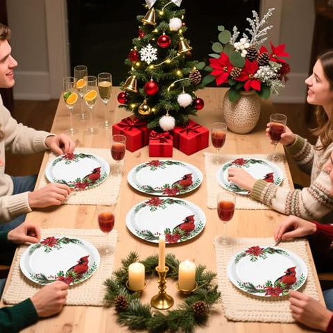 50 Pcs Christmas Red Cardinal Bird Party Paper Plates - Grencian