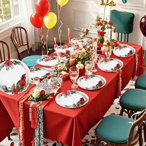 50 Pcs Christmas Red Cardinal Bird Party Paper Plates - Grencian