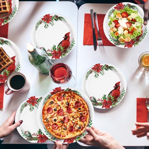 50 Pcs Christmas Red Cardinal Bird Party Paper Plates - Grencian