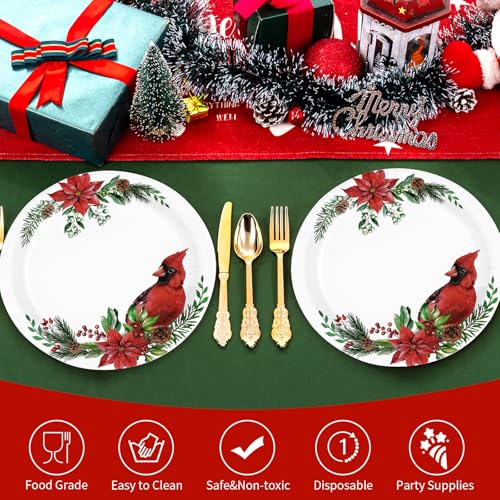 50 Pcs Christmas Red Cardinal Bird Party Paper Plates - Grencian