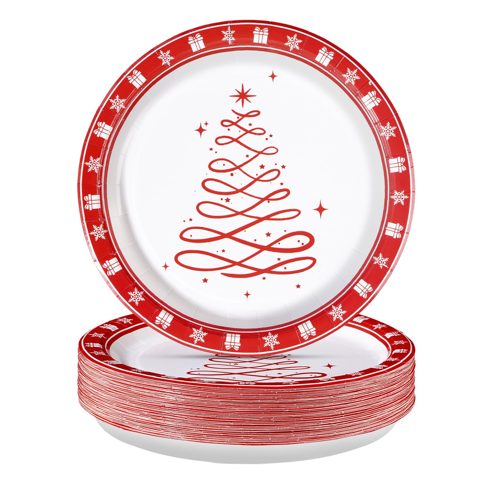 50 Pcs Christmas Red Tree Party Paper Plates - Grencian