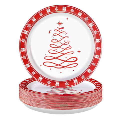 50 Pcs Christmas Red Tree Party Paper Plates - Grencian