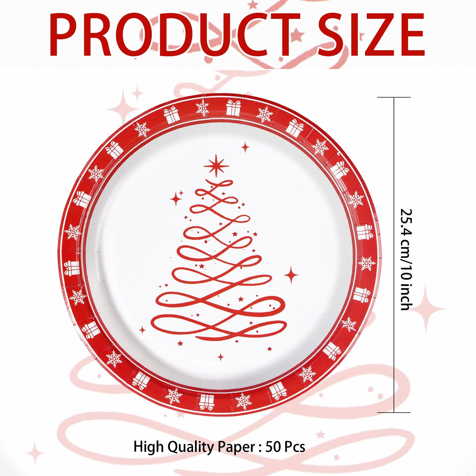 50 Pcs Christmas Red Tree Party Paper Plates - Grencian