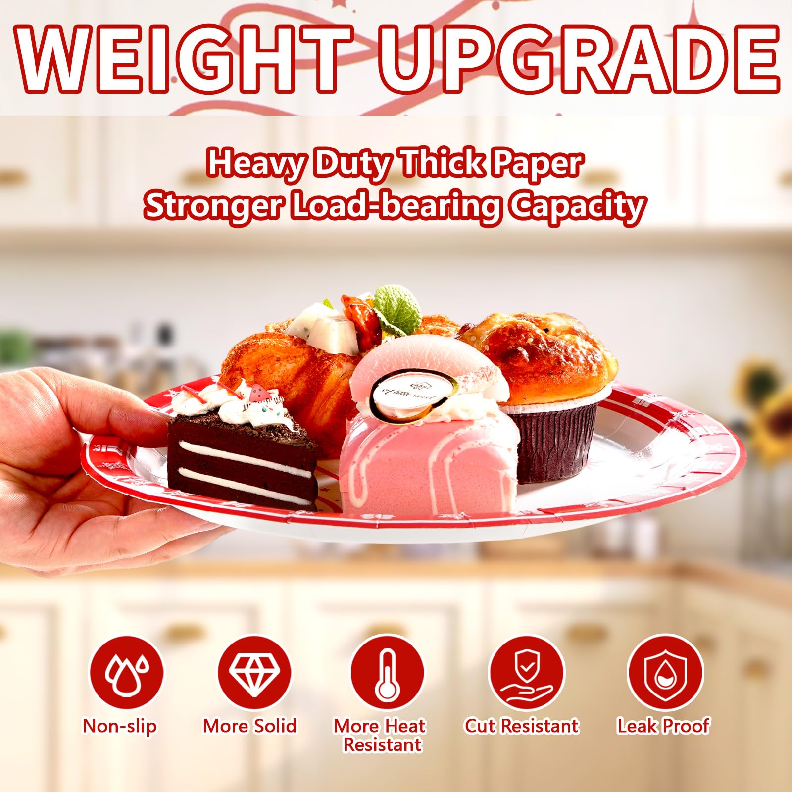 50 Pcs Christmas Red Tree Party Paper Plates - Grencian