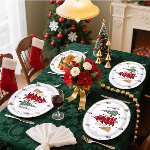 50Pcs Christmas Red Trees Oval Paper Plates - Grencian