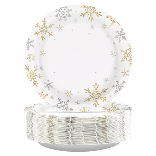50 Pcs Christmas Snowflake Party Paper Plates - Grencian