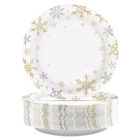 50 Pcs Christmas Snowflake Party Paper Plates - Grencian