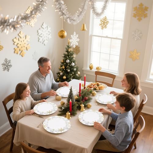 50 Pcs Christmas Snowflake Party Paper Plates - Grencian