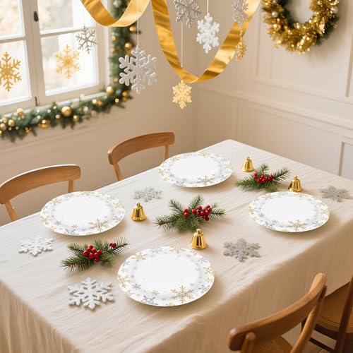 50 Pcs Christmas Snowflake Party Paper Plates - Grencian