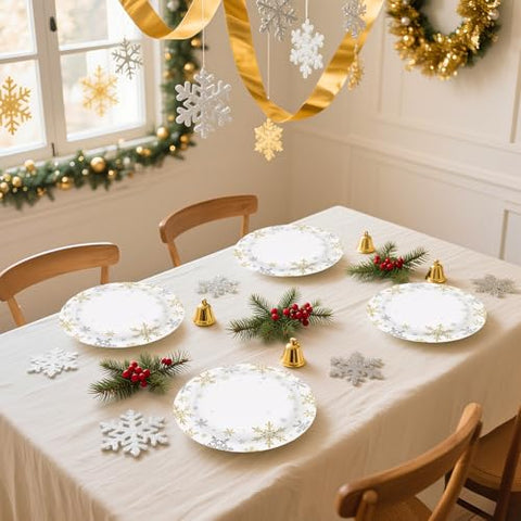 50 Pcs Christmas Snowflake Party Paper Plates - Grencian
