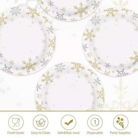 50 Pcs Christmas Snowflake Party Paper Plates - Grencian