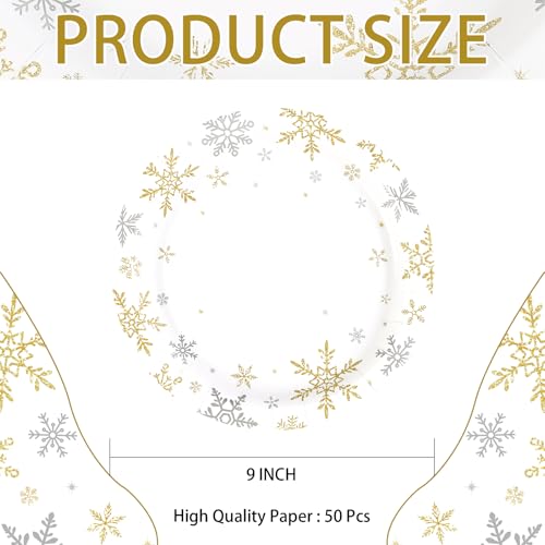 50 Pcs Christmas Snowflake Party Paper Plates - Grencian