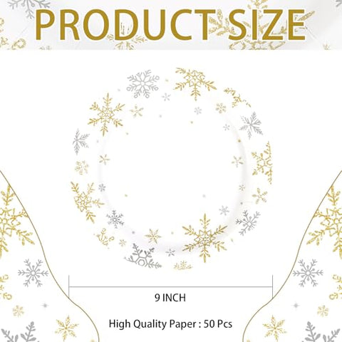 50 Pcs Christmas Snowflake Party Paper Plates - Grencian