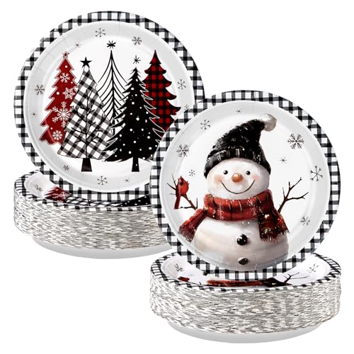 50 Pcs Christmas Trees Snowman Party Paper Plates - Grencian