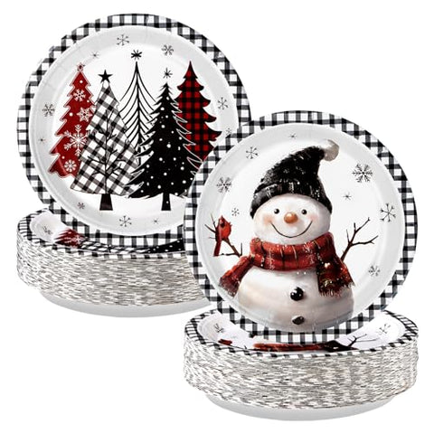 50 Pcs Christmas Trees Snowman Party Paper Plates - Grencian