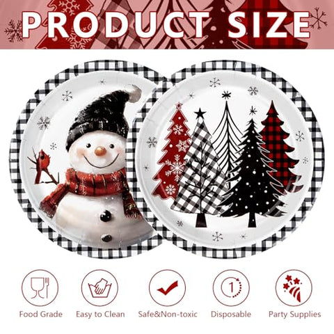 50 Pcs Christmas Trees Snowman Party Paper Plates - Grencian