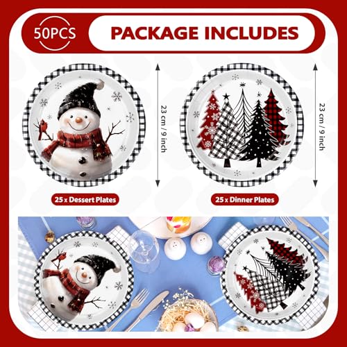 50 Pcs Christmas Trees Snowman Party Paper Plates - Grencian
