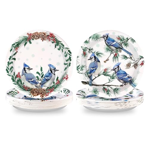 50 Pcs Christmas Winter Blue Jay Party Paper Plates - Grencian