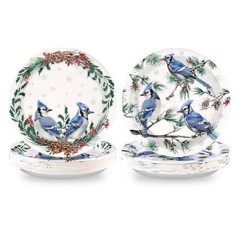 50 Pcs Christmas Winter Blue Jay Party Paper Plates - Grencian