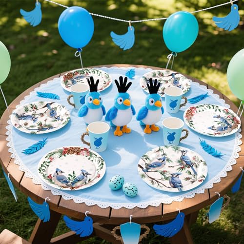50 Pcs Christmas Winter Blue Jay Party Paper Plates - Grencian