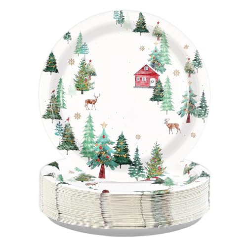 50 Pcs Christmas Winter Party Paper Plates - Grencian