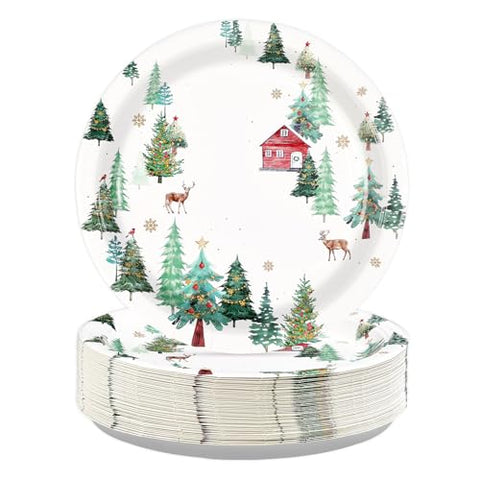 50 Pcs Christmas Winter Party Paper Plates - Grencian