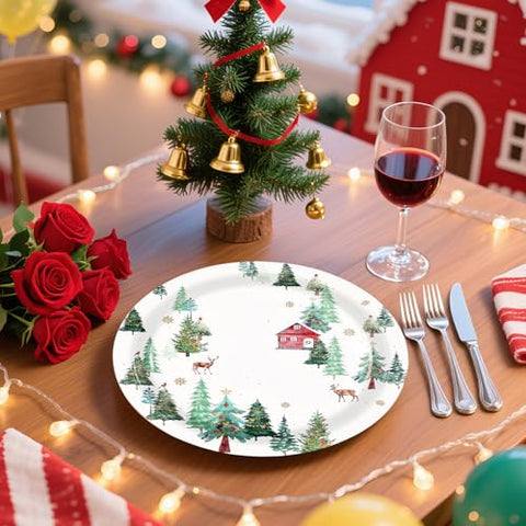 50 Pcs Christmas Winter Party Paper Plates - Grencian